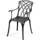 Durable aluminum dining chair with ergonomic design, high back, and curved armrests, perfect for outdoor use.