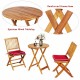 Folding wooden bistro set with cushioned chairs in red, made of solid acacia wood, perfect for outdoor dining.
