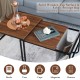 Nesting coffee tables with rustic brown solid wood tops and fabric storage bag, perfect for living room or bedroom use.