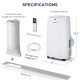 Portable 12000 BTU air conditioner with remote control, 3 modes, and quick-install window kit for spaces up to 450.