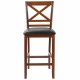 Counter height bar stool with PU leather seat and wooden frame, perfect for kitchen or dining room use.
