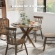 Round 36-inch wood dining table with intersecting pedestal base, suitable for 3-4 people, ideal for home or office use.