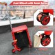 Foldable red utility cart with tri-wheels, 360° rotating front wheels, and adjustable handle for easy transport and.