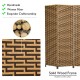 4-panel folding room divider with hand-woven fiber and solid wood frame, perfect for creating privacy in any space.