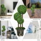 36-inch artificial topiary triple ball tree with vibrant green PE leaves in a decorative cement-filled pot for indoor.