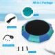 12 feet inflatable water bouncer trampoline in blue with electric inflator, mooring ropes, and rope ladder for water.