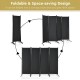 4-panel black room divider with a sturdy steel frame, foldable design for easy storage, ideal for indoor and outdoor.