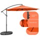 10FT orange offset umbrella with 8 ribs, tilt adjustment, and cross base for durable outdoor shade.