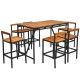 7-piece acacia wood patio rattan bar set with umbrella hole, featuring a large tabletop and 6 comfortable bar stools.