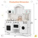 Wooden kids kitchen playset with washing machine, oven, and accessories for imaginative play, measuring 36.5" tall.