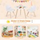 Modern kids activity play table and two chairs set with white cushions and sturdy beech legs, ideal for playrooms.