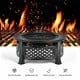 Outdoor fire pit with BBQ grill, high-temp finish, mesh cover, ideal for backyard and patio use.