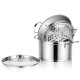 2-tier stainless steel steamer pot set with glass lid and handles, designed for healthy steaming and boiling of food.