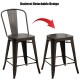 Industrial metal counter stool with removable backrest, gun color, featuring a solid steel frame and elmwood seat.
