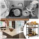 3-tier wood rolling kitchen serving cart in rustic brown with wine rack and open shelves for versatile storage.