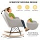 Gray accent upholstered rocking armchair with linen fabric, beech wood legs, and a curved base for smooth rocking.