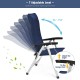 Adjustable patio dining chair in blue with 7 backrest levels, aluminum frame, and foldable design for outdoor comfort.