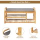 3-tier bamboo shoe rack bench with cushion, sturdy frame, ergonomic height, ideal for entryway or bedroom seating.