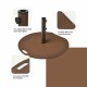 Umbrella base stand with wheels, 50 lbs metal frame, adjustable knobs, and handle for easy mobility in outdoor settings.