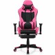 Pink PU leather gaming chair with adjustable armrests, lumbar massage pillow, and retractable footrest for ultimate.