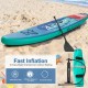 10-foot inflatable stand-up paddleboard with a non-slip deck, aluminum paddle, and waterproof carrying bag for water.