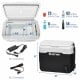 Portable 53 QT dual-zone car refrigerator in white, featuring wheels, a telescopic handle, and rapid cooling from -4°F.