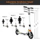 Folding aluminum adjustable kick scooter in white with 8" wheels, suitable for kids and adults, featuring a carrying.