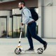 Adjustable folding aluminum kick scooter in white, ideal for commuting, with 8" wheels and a shoulder strap for easy.