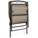 Folding patio chair with breathable fabric and heavy-duty steel frame, perfect for outdoor activities and easy storage.