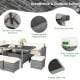 7-piece all-weather patio rattan dining set featuring a sturdy table, corner chairs, and cushioned ottomans for outdoor.