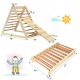Foldable wooden climbing triangle with ladder for toddlers, featuring smooth edges and non-toxic finish for safe play.