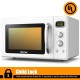 Compact 0.9 Cu.ft retro microwave oven in white with child lock, ideal for small spaces like apartments and offices.