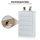 White 5-drawer dresser with anti-tip design, solid PB board, and smooth slide rails for safe and easy storage.