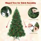 6.5 feet pre-lit hinged Christmas tree with 450 LED lights, pine cones, and red berries for festive home decoration.