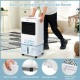 Portable evaporative air cooler with 20L water tank, remote control, and universal wheels for easy mobility.