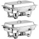 Stainless steel full-size chafing dish set with double plate design and fuel burners, ideal for buffets and events.