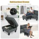 Gray multifunctional ottoman with storage, part of a reversible sectional sofa, ideal for living room use.