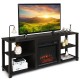 2-tier TV storage cabinet console in dark finish with adjustable shelves and space for an electric fireplace, perfect.