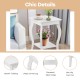 Accent side table with smooth white tabletop and curved legs, featuring a lower shelf for added storage. Ideal for.