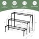 Three-tier metal plant stand with heavy-duty rack, featuring a sleek design for outdoor or indoor decorative use.