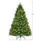 7-foot PVC artificial Christmas tree with pre-lit LED lights, featuring hinged branches for easy setup and a sturdy.