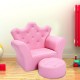 Pink children's upholstered princess sofa with diamond decoration and matching ottoman, perfect for playrooms and.