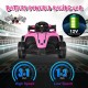 Front view of the pink 12V kids ride-on electric racing car with remote control, featuring racing design and.
