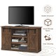 Sliding barn TV stand in brown with rustic doors, accommodating TVs up to 60", featuring ample storage space and cable.