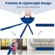 Blue 7 feet folding portable balance beam with handles, designed for gymnasts, easy to store and carry for home use.