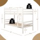 Twin wooden bunk bed in white with guardrails and wide ladder, ideal for space-saving in children's rooms.