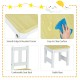 Kids wooden activity table and chairs set with smooth edges, ergonomic design, and storage bench for versatile play.