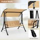 3-seat outdoor porch swing with a curved armrest design and non-slip footpads, ideal for comfortable outdoor lounging.