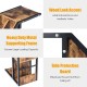 C-shape industrial snack end table with storage, featuring a wood look accent and heavy-duty metal frame for stability.