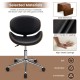 Adjustable black leather office chair with curved seat, bentwood design, and ergonomic support for comfortable seating.